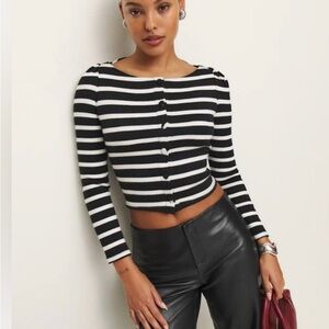 Black and White Striped Women's Top